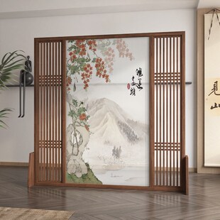 屏风隔断客厅入q户玄关家用卧室酒店办公室山水移动座屏 新中式