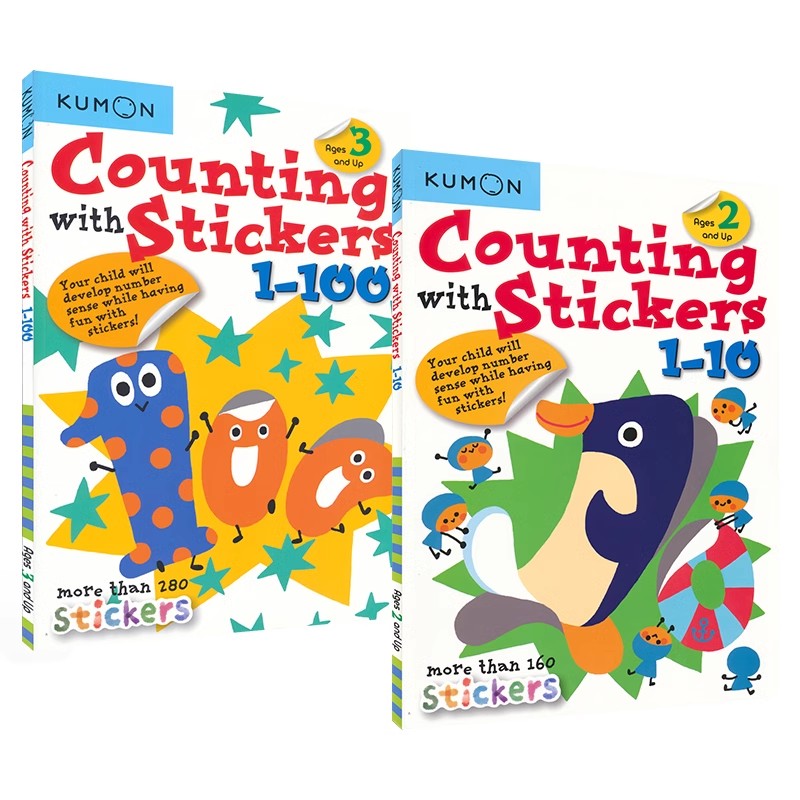 Kumon Counting With Stickers Collection 公文式教育  数字贴纸英语活动书2册 1-100 全彩插图 英文原版进口儿童图书