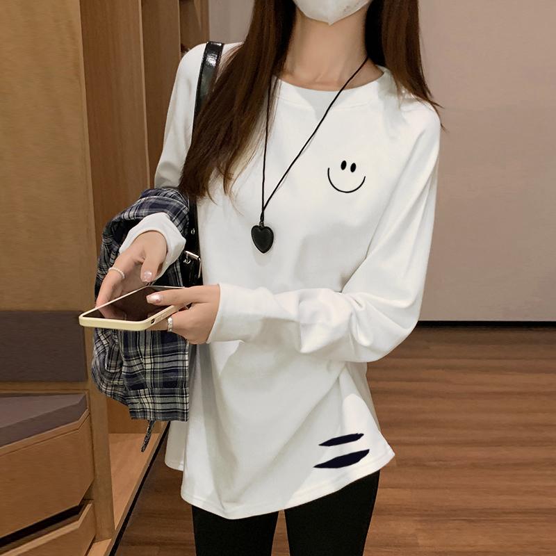 白色打底衫女春秋款内搭中长款宽松可遮屁股外穿长袖t恤上衣大码