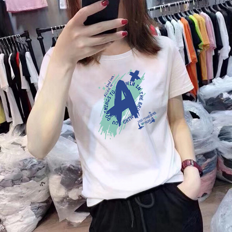 正肩t恤女短袖圆领纯棉打底衫