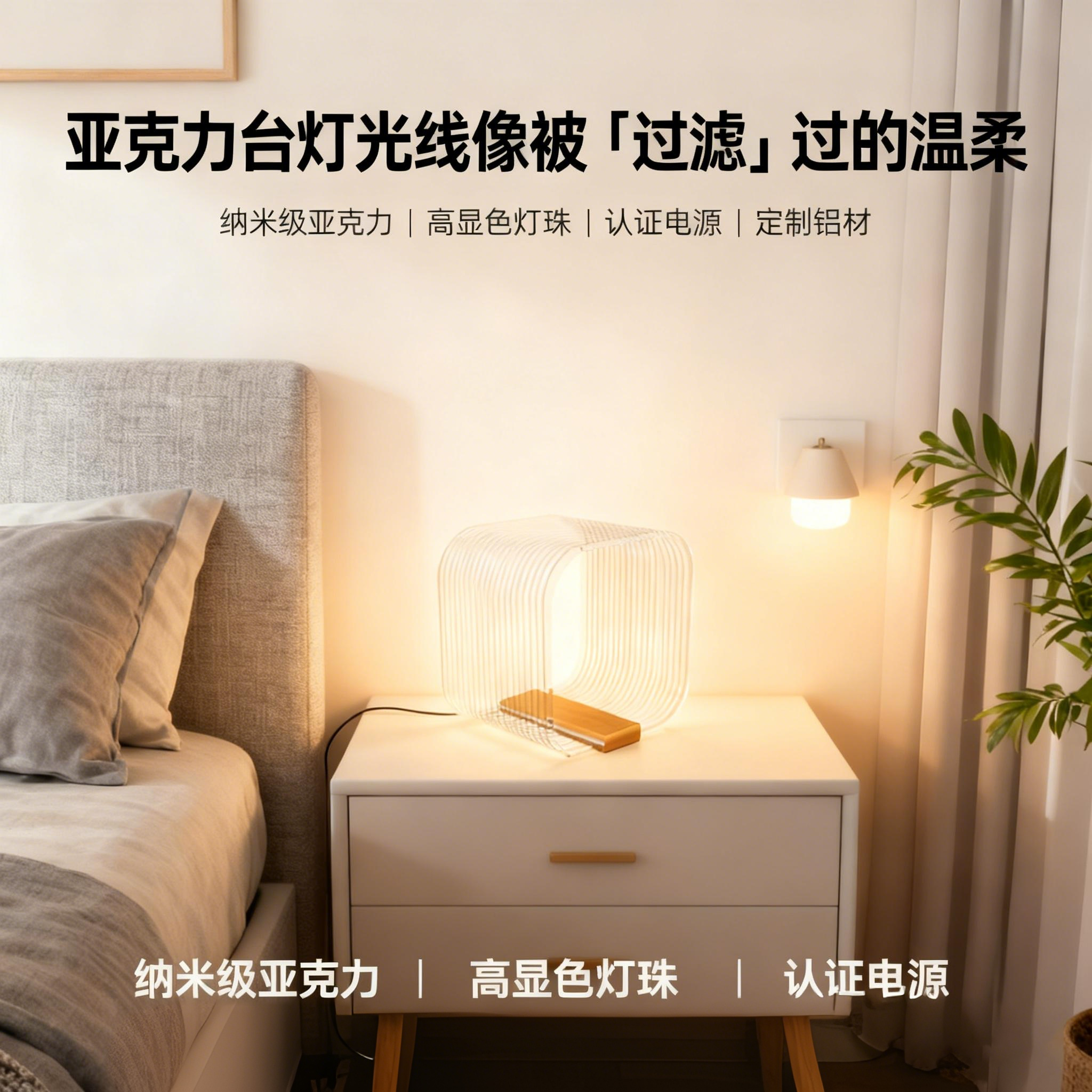 乐的美多色温调光轻奢调光书房清光正方形床头台灯卧室床头台灯