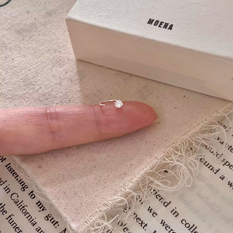 银色C形单钻耳圈简约迷你