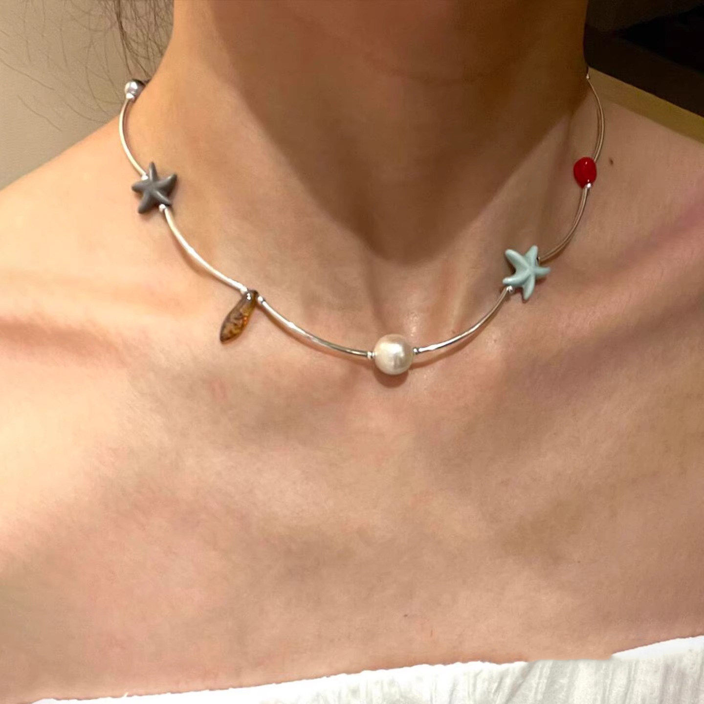 海边多巴胺彩色海星项链