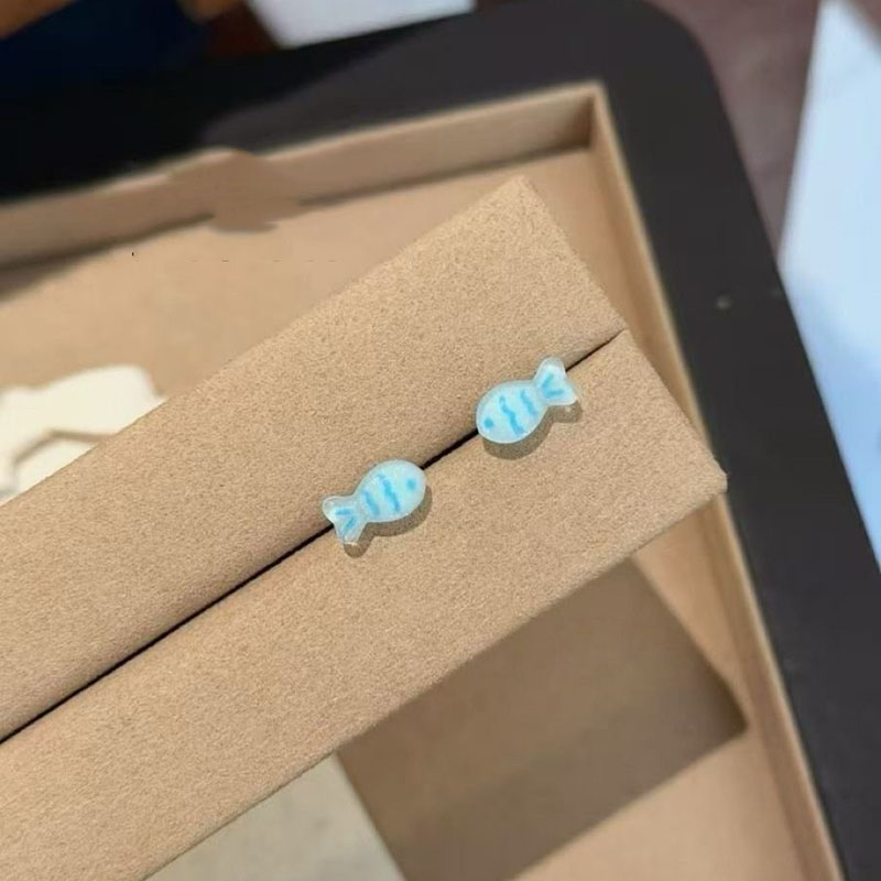 蓝色条纹小鱼耳钉女可爱