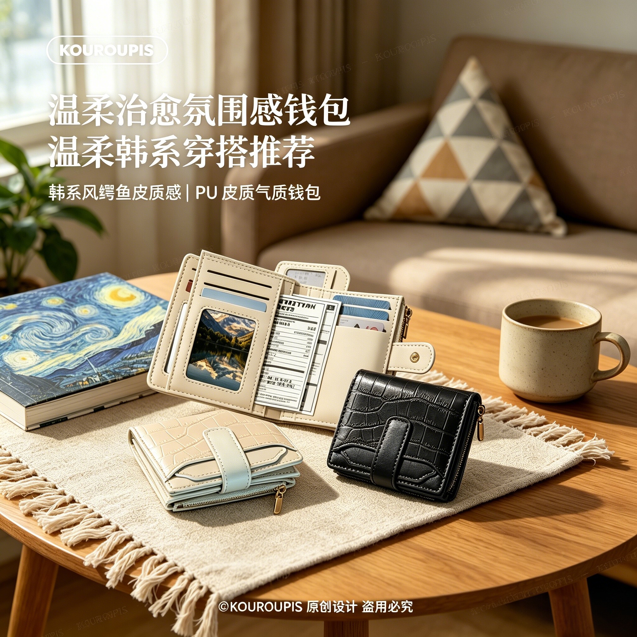 鳄鱼纹PU皮女士短款钱包简约韩系多卡位卡包零钱袋通勤便携小皮夹