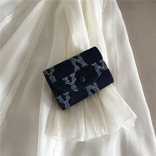 新款 迷你小巧风琴卡包多卡位证件包零钱包一体 轻奢复古牛仔女短款