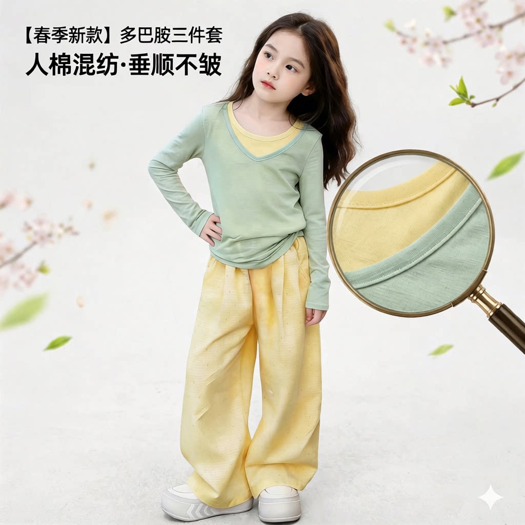 女童春夏季衣服春款童装三件套装女上衣外套多巴胺两件套儿童服装