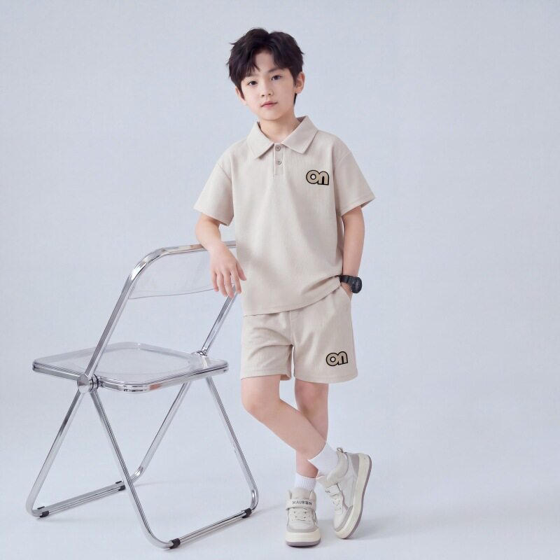 儿童2026新款夏季中小童华夫格polo衫短袖短裤套装休闲运动衣服
