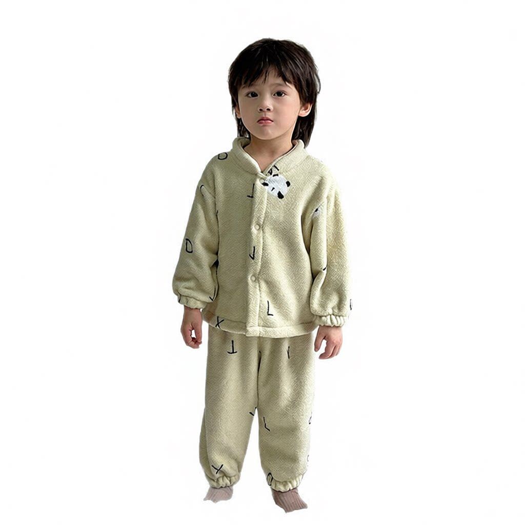 女童米高绒睡衣秋冬季可爱KT猫男童宝宝套装儿童珊瑚绒家居服现货