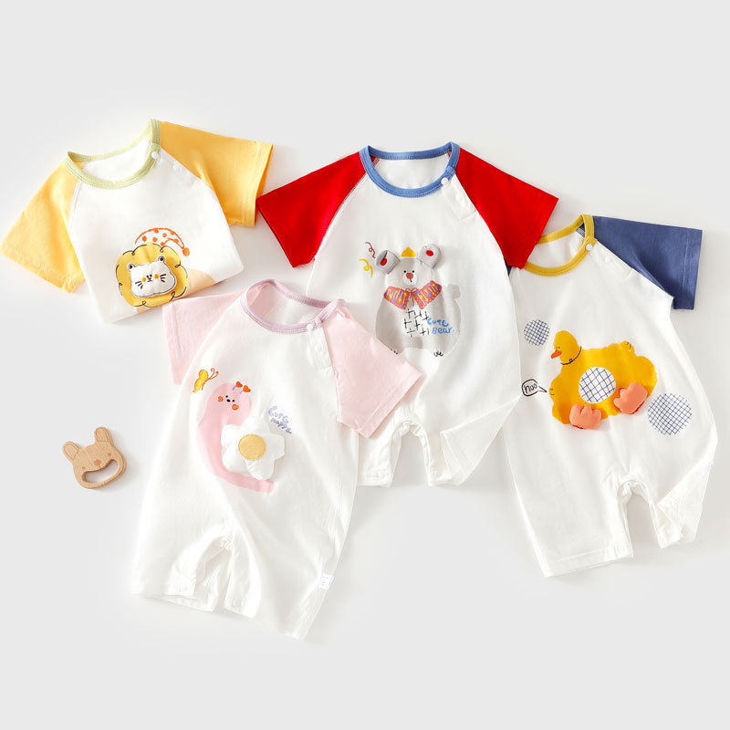 夏季纯棉婴儿短袖连体衣新生儿无骨哈衣爬服薄空调服宝宝幼儿T恤