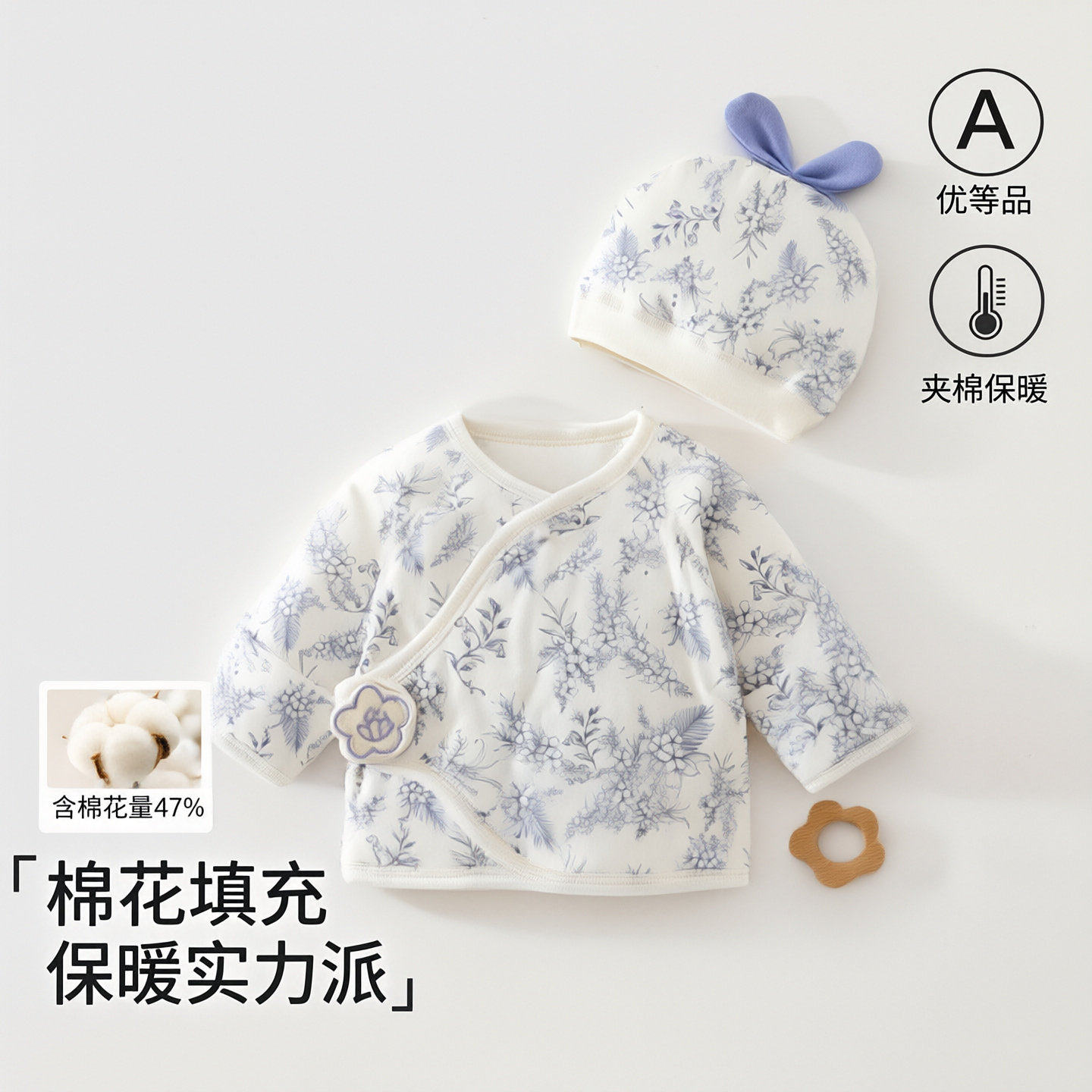 新生婴儿60克无骨夹层水洗棉花秋冬款婴儿衣服宝宝半背衣送夹棉胎