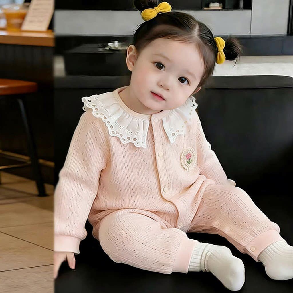 春秋婴儿连体衣双层女宝宝哈衣爬服针织 连体衣外穿满月