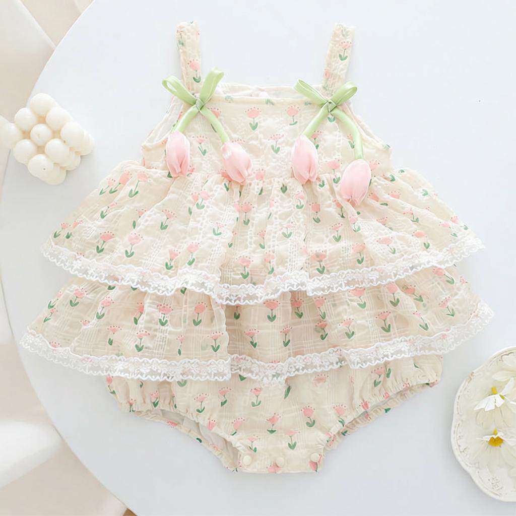 夏季婴儿薄款吊带包屁衣小清新女宝宝哈衣爬服蛋糕包屁裙