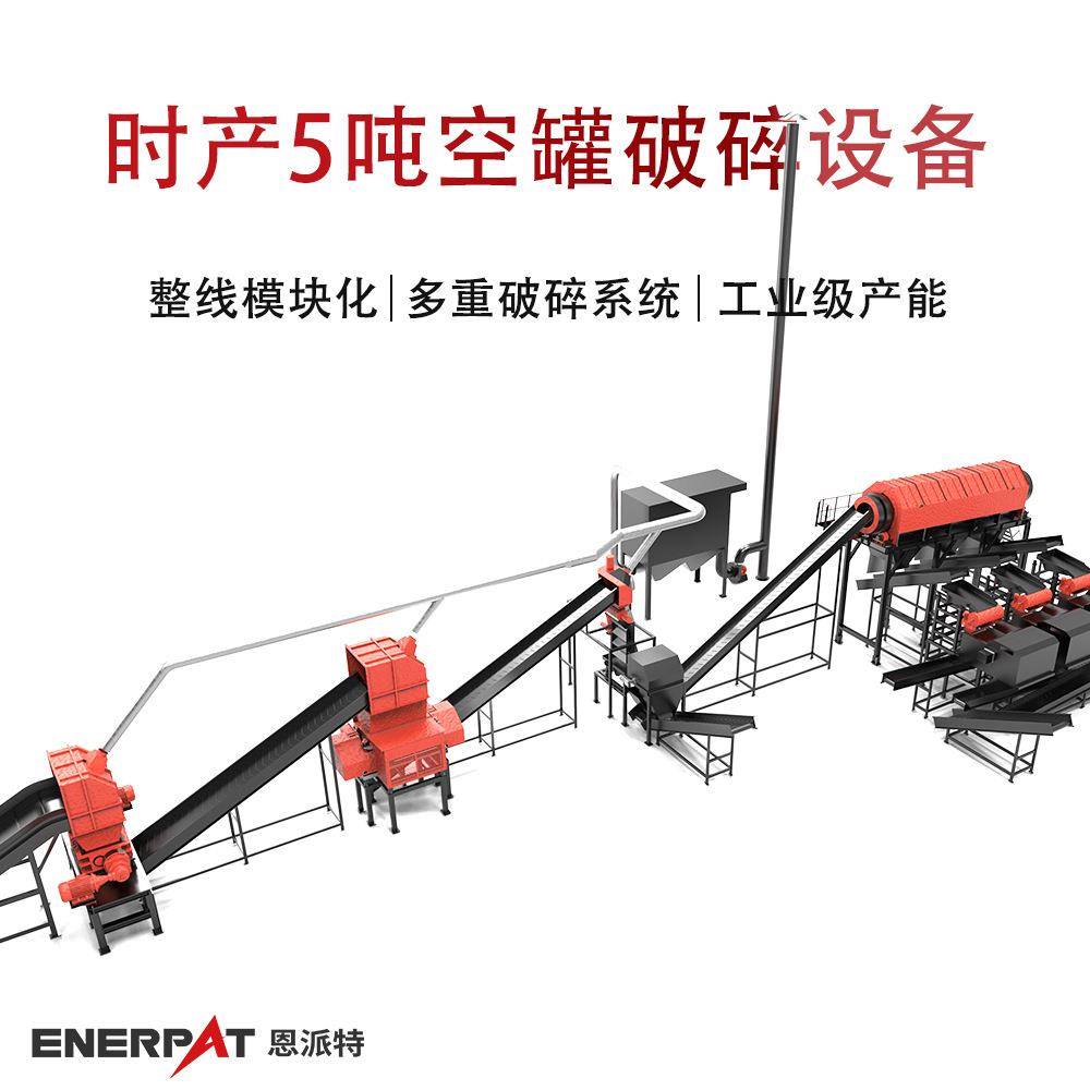 时产5吨空罐破碎设备 自动化控制系统金属罐易拉罐撕碎生产线