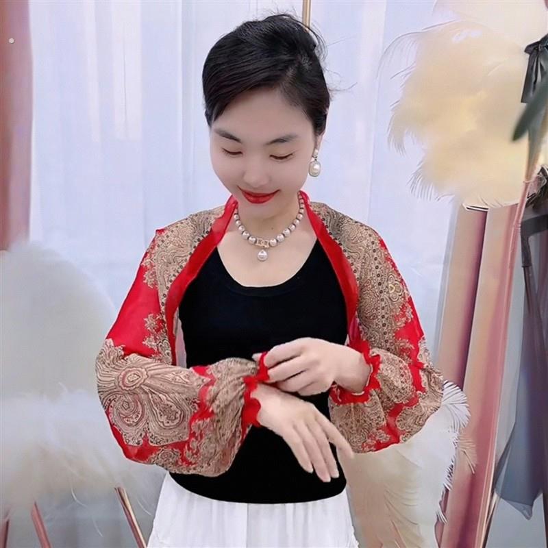 中式披肩罩衫女夏日防晒防紫外线雪纺开衫薄纱上衣丝巾小外搭坎肩