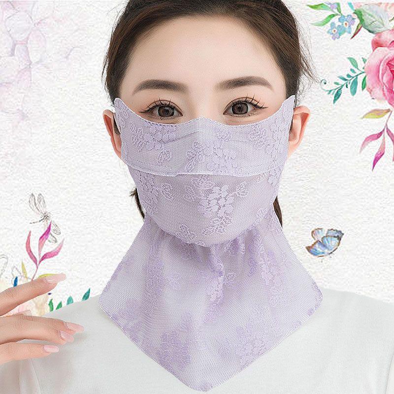 夏季蕾丝防晒口罩女护脖一体大面罩护脸骑行防晒5D立体露鼻透气