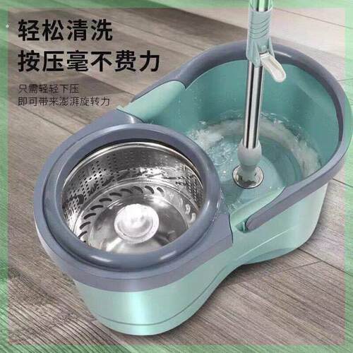加厚带轮双驱动拖把桶旋转不锈钢甩干墩布家用拖布免手洗干湿两用