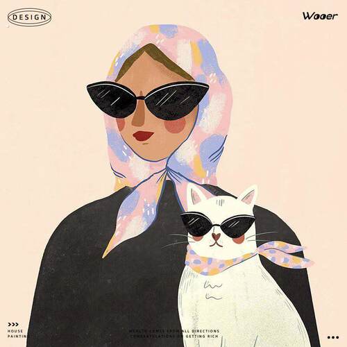 《女人与猫》小众艺术复古客厅组合装饰画法式中古风玄关柜壁挂画
