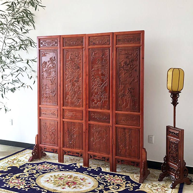 仿古屏风隔断 实木花格折屏 酒店茶楼移动香樟木中式雕花镂空玄关