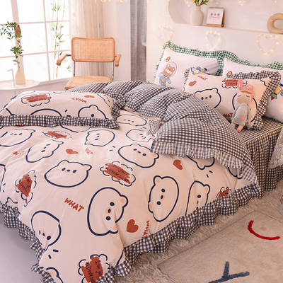 全棉纯棉四件套床裙款床罩4件套床上用品床单花边被套新款床笠100