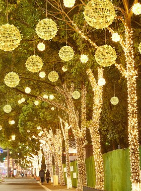 紫色LED藤球灯户外景观挂树球形灯节日工程亮化发光装饰彩灯