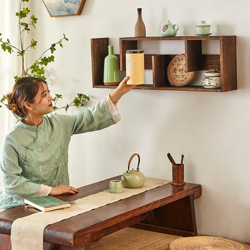 博古架实木中式桌面茶杯收纳置物架子小型紫砂壶茶具茶叶摆件展示