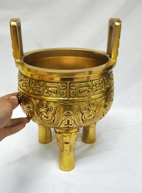 铜鼎客厅门厅桌面摆件三足圆鼎鼎盛千秋盛鼎办公室中式招财大号