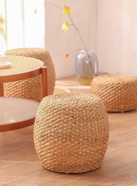 藤编小凳子换鞋凳家用矮凳门口轻奢高级感日式大人坐凳茶几圆坐墩