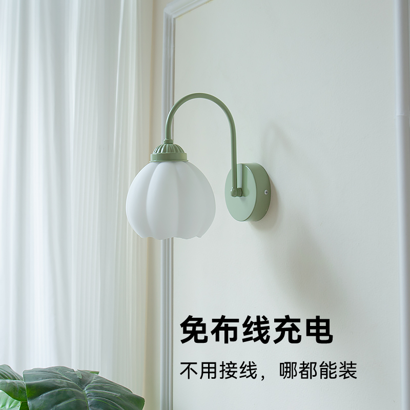 奶油风壁灯免布线卧室床头灯法式客厅背景墙灯装饰氛围咖啡服装店