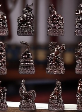 花梨木雕摆件十二生肖全套实木质鼠牛虎兔龙蛇马羊猴鸡狗猪工艺品