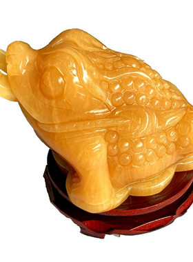 天然玉石金蟾招财摆件米黄玉雕刻大号客厅玄关办公室店铺开业礼品
