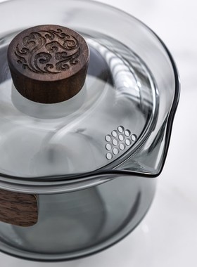 日式功夫茶具高硼硅耐热高温加厚玻璃烟灰盖碗过滤手抓泡茶壶茶杯