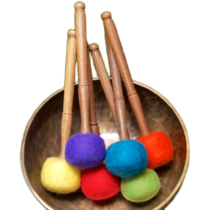 尼泊尔手工满月钵佛音碗敲棒羊毛毡音钵锤西藏颂钵槌专业音疗钵棒