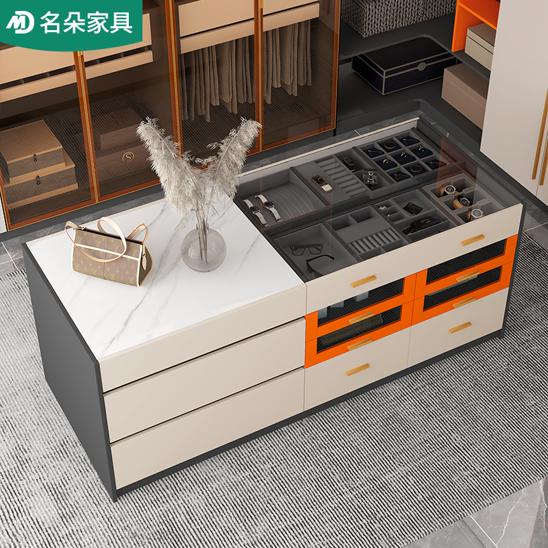 轻奢岩板衣帽间岛台柜斗柜收纳柜珠宝首饰展示柜储物中岛台定制