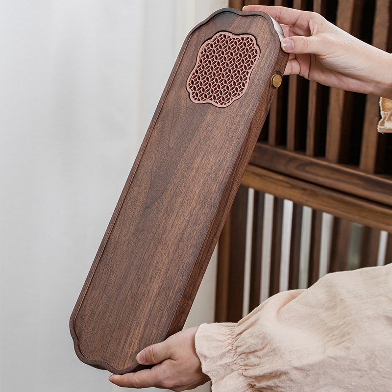 北美胡桃木干泡茶盘整块实木茶海排水办公室单人简约茶室小型茶台