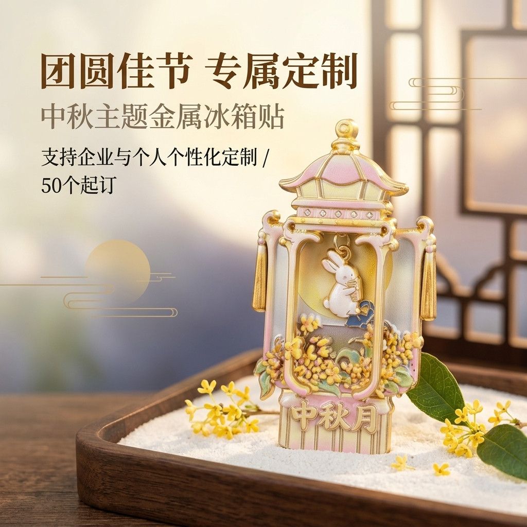中秋主题金属冰箱贴手工制作团圆佳节专属定制个性化纪念品