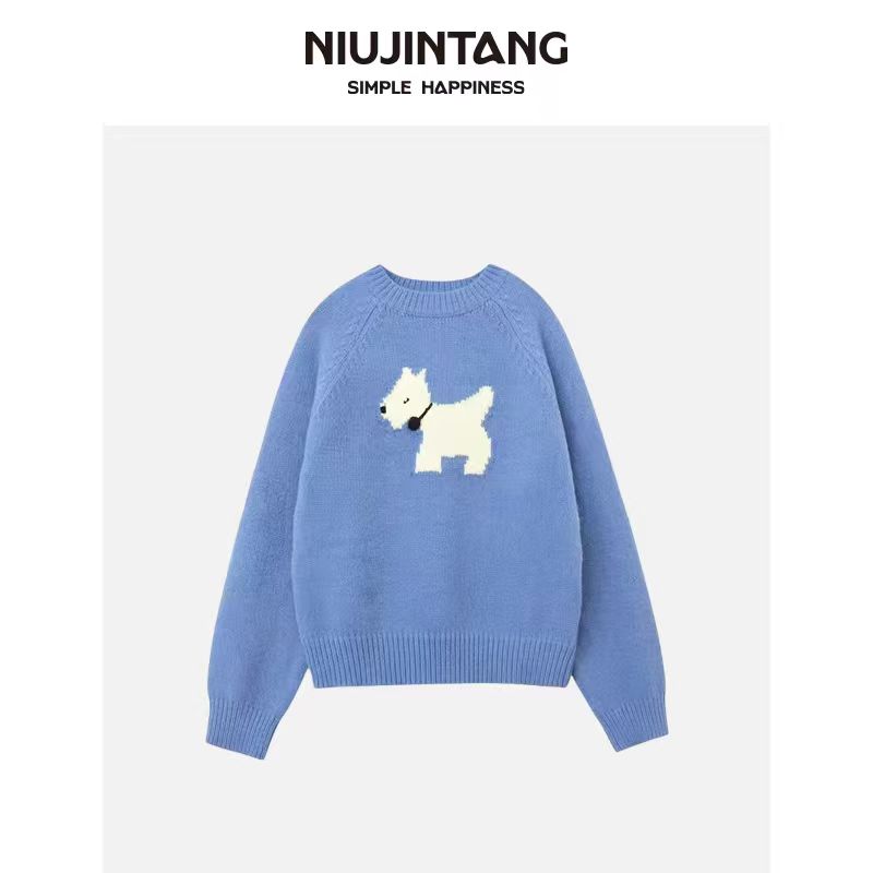 【NJT】2025年秋季时尚休闲慵懒风小狗针织保暖长袖毛衣HSD5390