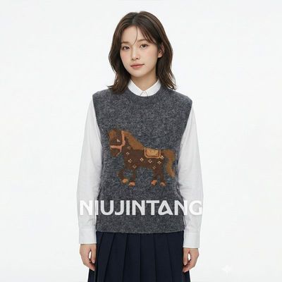 【NJT】休闲显瘦小马提花慵懒风针织马甲+套衫冬HF5841-3+5843-8
