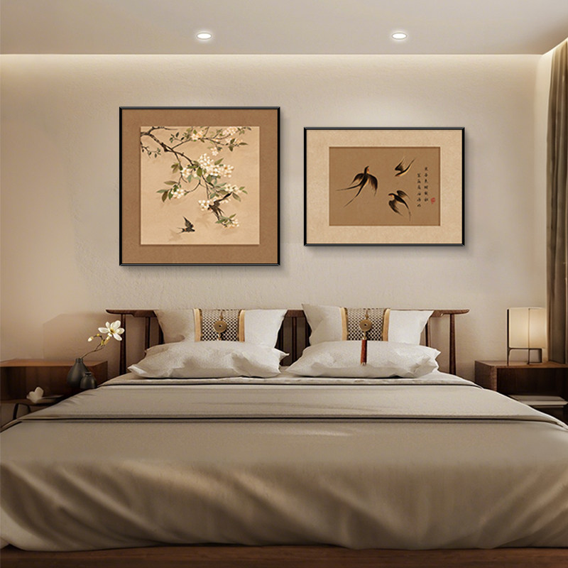喜上枝头卧室床头装饰画 画宋代美学客厅沙发背景墙挂画 画免打孔