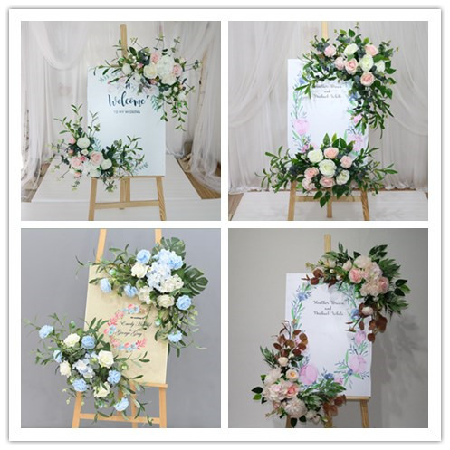 婚礼道具迎宾水牌花指示牌花艺仿真绢花假花酒店创意引导牌橱窗摄