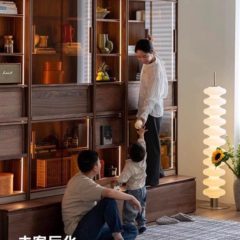 北美黑胡桃木书柜组合去划满墙背景柜书房收纳储物玻璃示柜