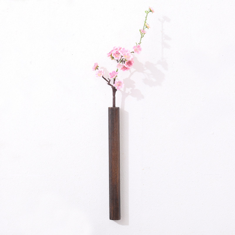 烧桐木壁挂花插 日式培插花器 艺术干花花瓶