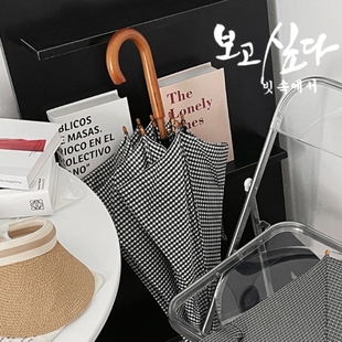 经典格子长柄雨伞直杆伞男女通用加固风黑白色弯钩木柄长伞