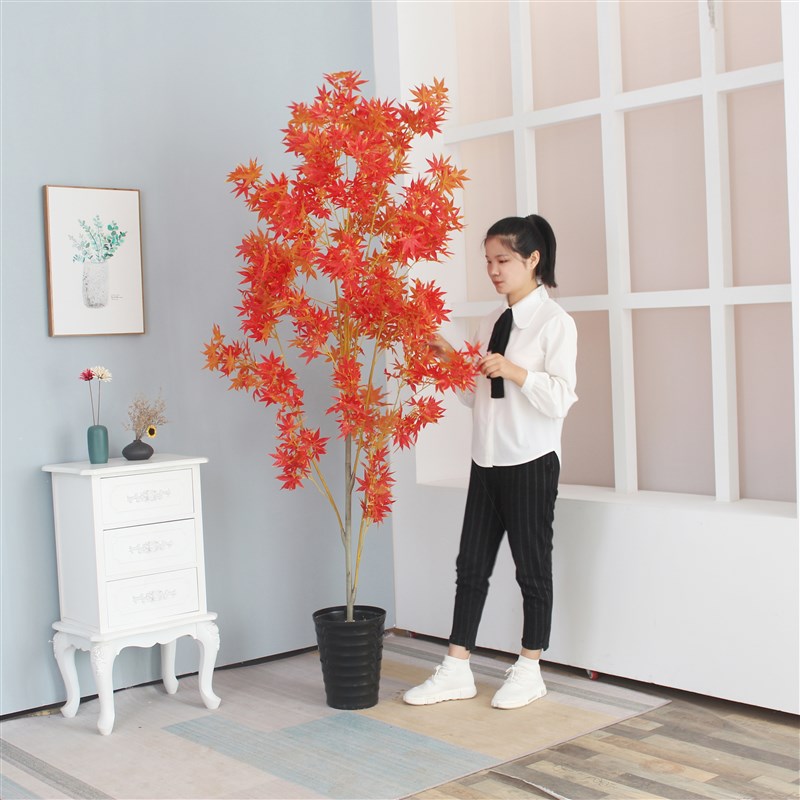 仿真红落地树室内假 花假 银杏树盆景植物