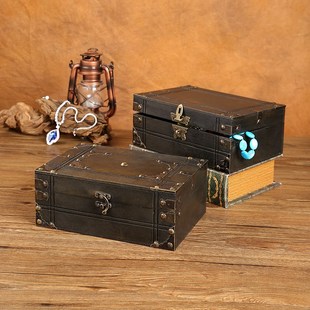 复古木盒收纳盒带锁长方形桌面书信密码储物箱化妆品木盒子百宝箱