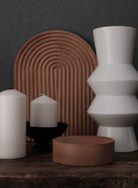 后弄几何螺纹榉木置物盘装饰收纳盘艺术圆环托盘香薰架