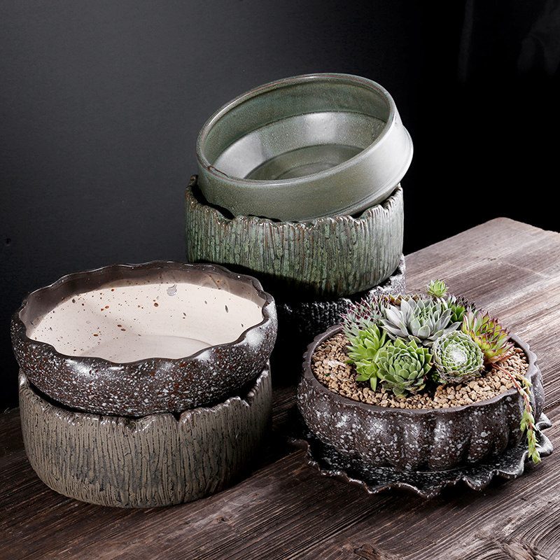 多肉花盆大号陶瓷莲花盆养鱼缸水培盆无孔铜钱草绿萝白掌植物花盆