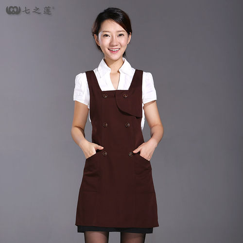高级餐厅餐饮厨房家用服务员棉全棉高上班工作服女围裙定