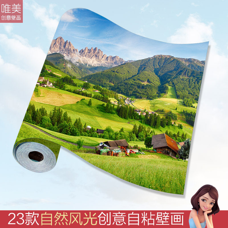 墙画墙贴壁画贴纸壁纸自粘墙纸墙贴画森林风景电视背景墙
