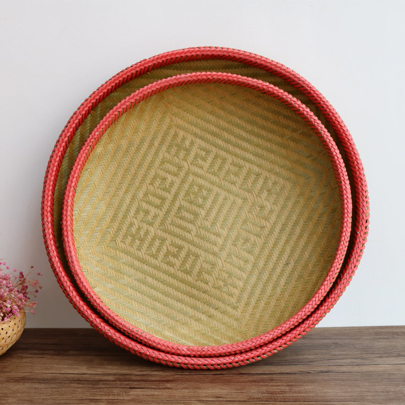 精编手工竹簸箕竹编筐竹制品晾晒竹篮菜篮子竹筛菜盘收纳筐圆筲箕